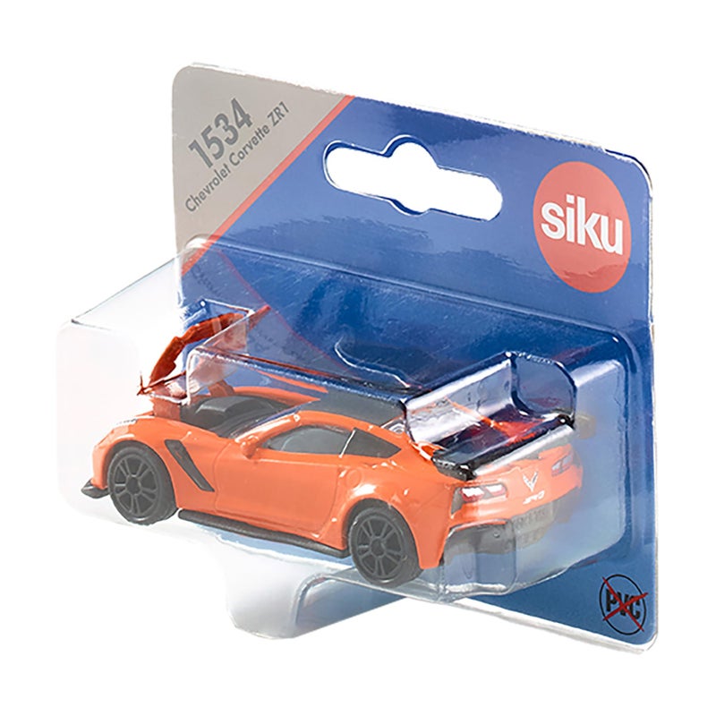 Siku 1534, Chevrolet Corvette ZR1, Orange/Black, Opening Bonnet, Toy Vehicle for Children - Image 2